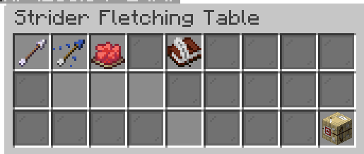 Strider Fletching Table GUI — craft tab with arrow tabs, help book, and Fletch hint panel