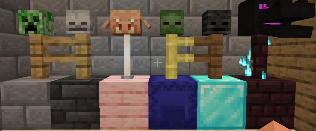 Placed scarecrows with different heads, bases, and posts