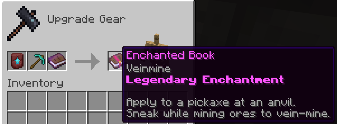 Smithing table: Veinmine enchanted book