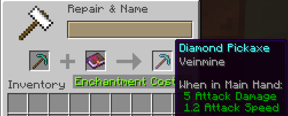 Anvil: apply Veinmine to a diamond pickaxe